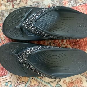 CROCS Black Glitter Flip Flops